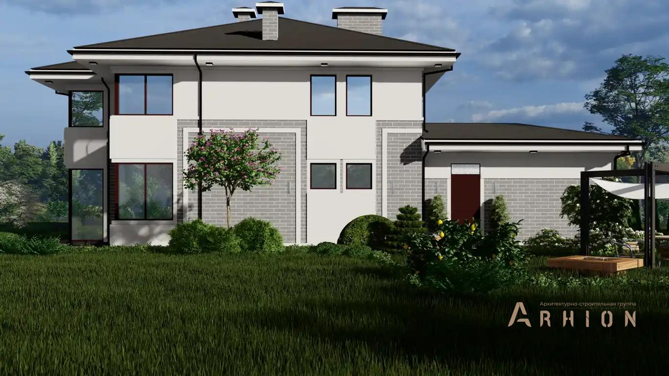 6. Проект двухэтажного дома в современном стиле с многоскатной кровлей, h-1624, площадью - 261 кв c гаражом, вторым светом